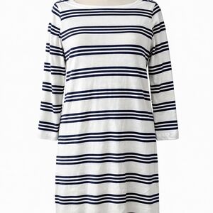 Vineyard Vines Striped Dress Large Navy White Boat Neck 3/4 Sleeve